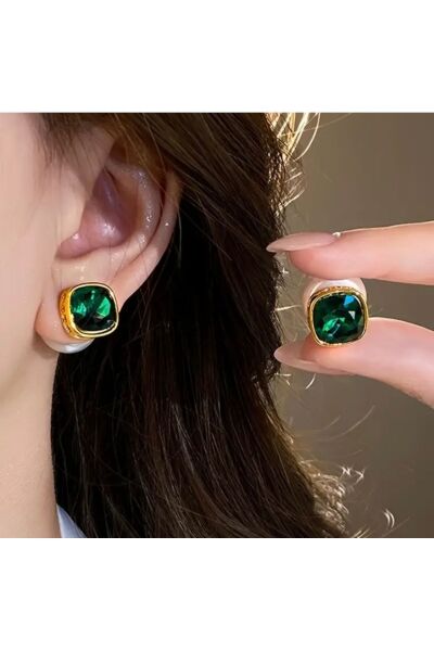 Vanilla Avenue Vintage Elegant Geometrik Kare Tasarım Çift Taraflı Inci Şık Günlük Kadın Küpe