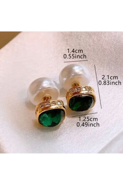 Vanilla Avenue Vintage Elegant Geometrik Kare Tasarım Çift Taraflı Inci Şık Günlük Kadın Küpe