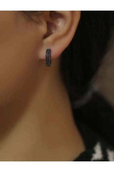 Vanilla Avenue Siyah Gri Trendy Hip Hop Circle Zirkon Taş Detaylı Halka Günlük Kadın Küpe