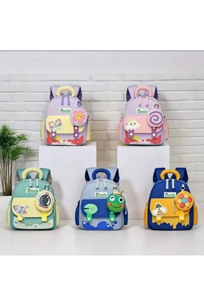 Vanilla Avenue Turkuaz Sarı Astronot Desenli Unisex Anaokulu Kreş Okul Öncesi Çocuk Sırt Çantası