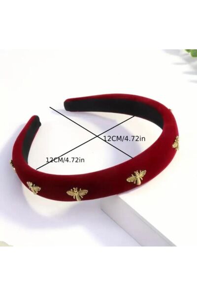 Moon Home Collection Bordo Şık Kadife Arı Desenli Kadın Taç