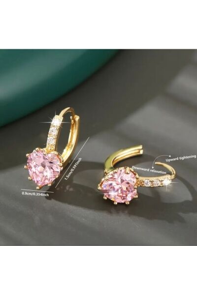 Vanilla Avenue Pembe Kalp Şeklinde Işıltı Detaylı Zarif Halka Kübik Zirkonya Kadın Küpe