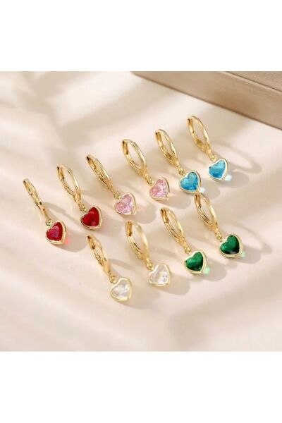 Vanilla Avenue Zümrüt Yeşili Kübik Zirkonya Şık Kalpli Altın Sarısı Sallantılı Kadın Küpe