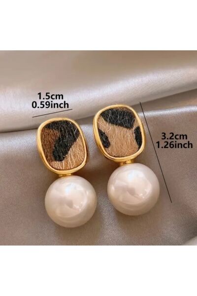 Moon Home Collection Geometrik Şık Leopar İnci Detaylı Sallantılı Kadın Küpe Beyaz Tek Ebat  Kadın / Kız