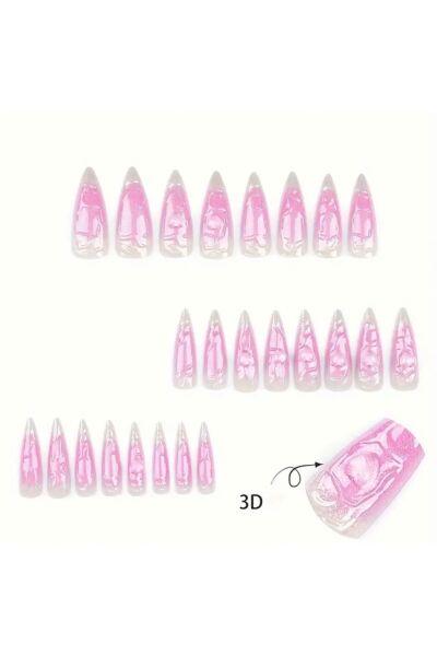Vanilla Avenue Pembe Simli Kalp Detaylı Kendinden Yapışkanlı Takma Tırnak 24 Adet Pembe