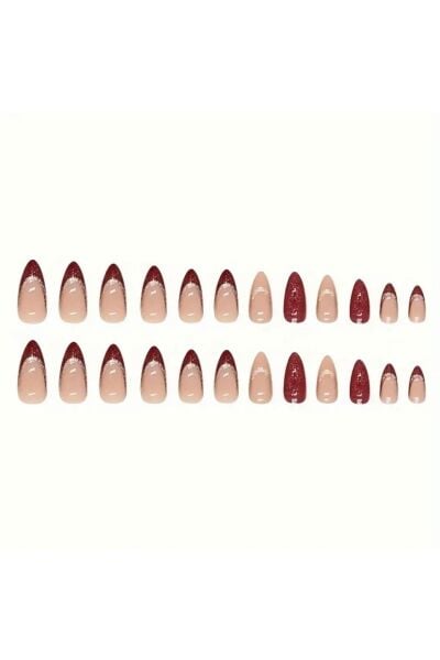 Vanilla Avenue Bordo Badem Kesim Glitter Simli Kendinden Yapışkanlı Takma Tırnak Seti 24 Adet