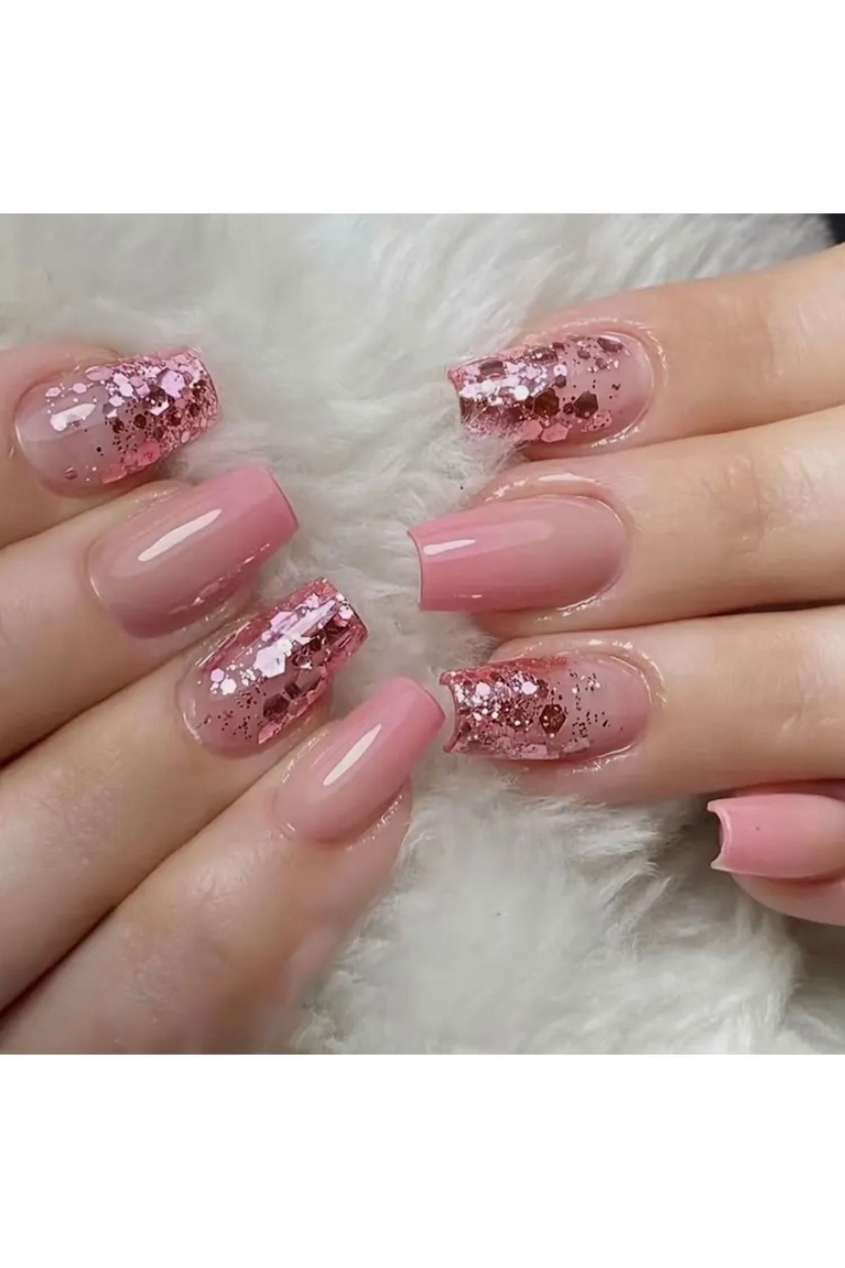 Vanilla Avenue Pembe Uzun Balerin Glitter Simli Kendinden Yapışkanlı Takma Tırnak Seti 24 Adet