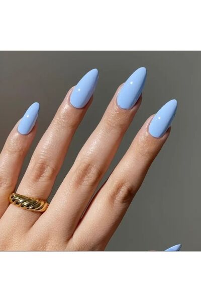 Vanilla Avenue Bebe Mavisi Düz Badem Kesim Şık Kendinden Yapışkanlı Takma Tırnak Seti 24 Adet