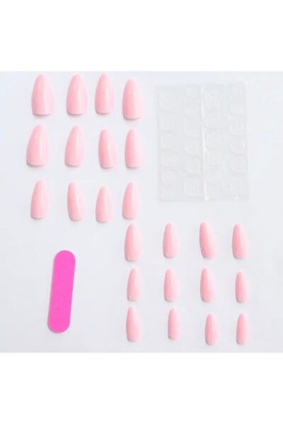 Vanilla Avenue Pembe Düz Badem Kesim Şık Kendinden Yapışkanlı Takma Tırnak Seti 24 Adet