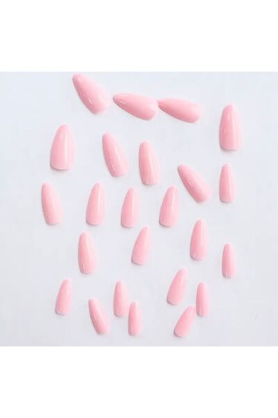 Vanilla Avenue Pembe Düz Badem Kesim Şık Kendinden Yapışkanlı Takma Tırnak Seti 24 Adet