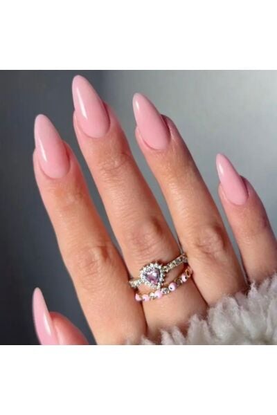 Vanilla Avenue Pembe Düz Badem Kesim Şık Kendinden Yapışkanlı Takma Tırnak Seti 24 Adet