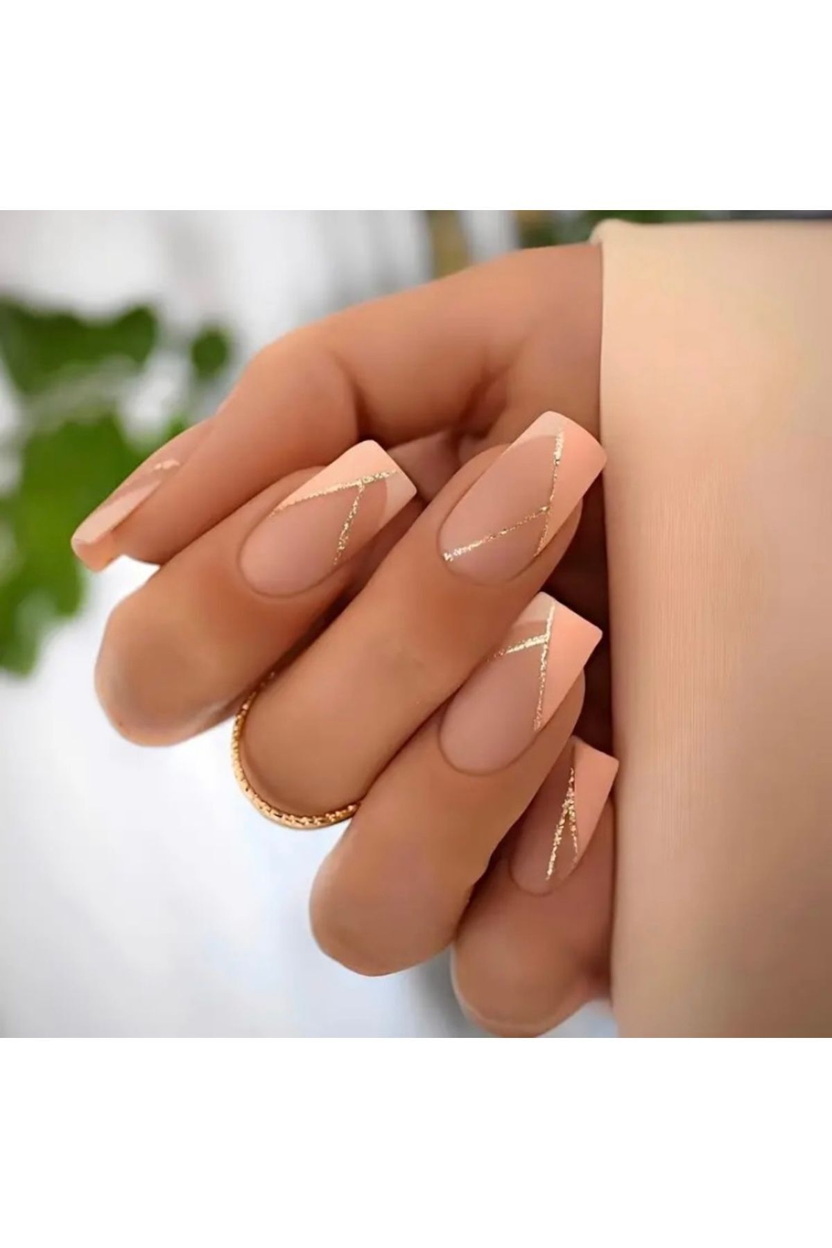 Moon Home Collection Kare Açık Pembe Simli Kendinden Yapışkanlı Takma Tırnak 24 Tırnak