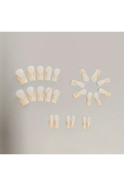 Moon Home Collection Kare Açık Pembe Simli Kendinden Yapışkanlı Takma Tırnak 24 Tırnak