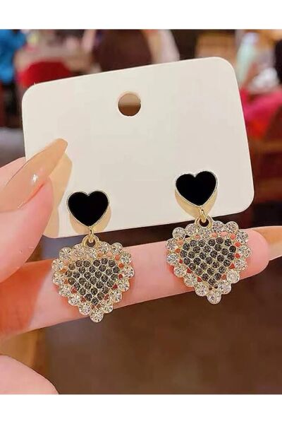 Moon Home Collection Siyah Kalpli Taş Detay Kadın Küpe