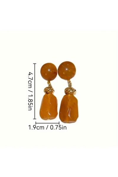 Vanilla Avenue Krem Tonlu Vintage Esintili Geometrik Reçine Sallantılı Kadın Küpe
