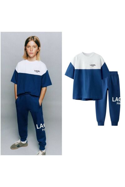 Moon Home Collection Lacivert Beyaz Erkek Alt Üst Çocuk Tişört ve Jogger Eşofman Seti