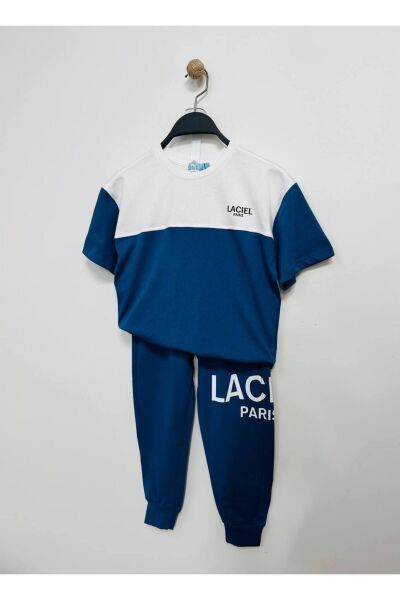 Moon Home Collection Lacivert Beyaz Erkek Alt Üst Çocuk Tişört ve Jogger Eşofman Seti