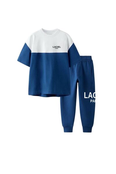 Moon Home Collection Lacivert Beyaz Erkek Alt Üst Çocuk Tişört ve Jogger Eşofman Seti