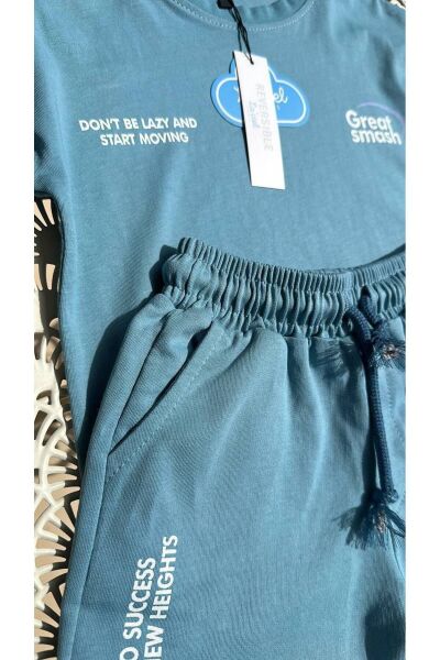 Moon Home Collection Mavi Erkek Tenis Temalı Alt Üst Çocuk Tişört ve Şort Eşofman Seti