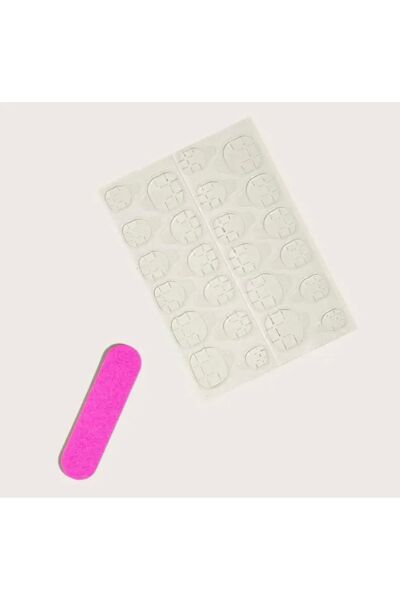 Vanilla Avenue Kalp Ve Çizgili Pembe Ve Sarı Badem Kendinden Yapışkanlı Takma Tırnak 24 Adet Pembe