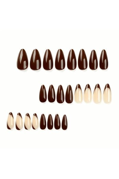 Vanilla Avenue Şık Kahverengi Badem Şeklinde Kendinden Yapışkanlı Takma Tırnak Seti 24 Adet