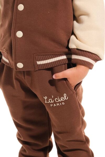 Kahverengi Çocuk Kışlık 3 İplik Pamuklu Bomber Ceket Eşofman Alt-üst Takım