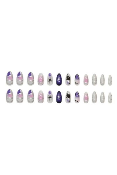 Vanilla Avenue Mor Tonlar Parlak Cool Tarz Starburst Kendinden Yapışkanlı Takma Tırnak Seti 24 Adet