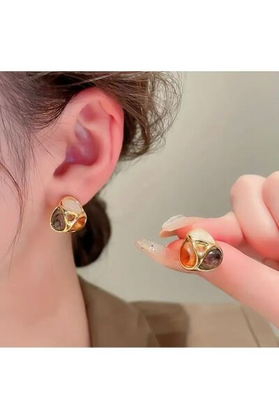 Vanilla Avenue Fransız Retro Stil Zarif Geometrik Şekil Taşlı Niche Günlük Kadın Küpe