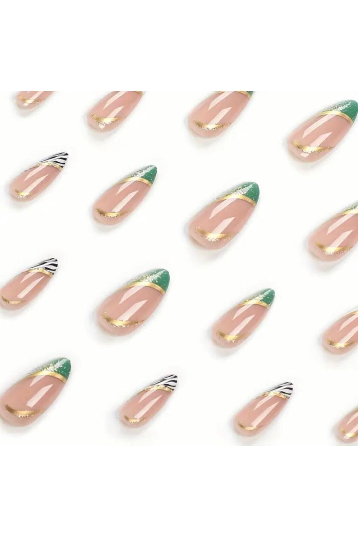 Vanilla Avenue Yeşil Zebra Desenli Kendinden Yapışkanlı Takma Tırnak 24 Adet