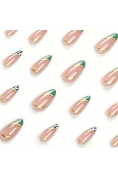 Vanilla Avenue Yeşil Zebra Desenli Kendinden Yapışkanlı Takma Tırnak 24 Adet