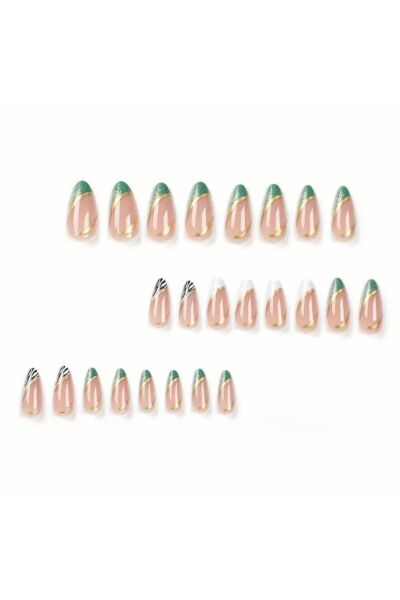 Vanilla Avenue Yeşil Zebra Desenli Kendinden Yapışkanlı Takma Tırnak 24 Adet