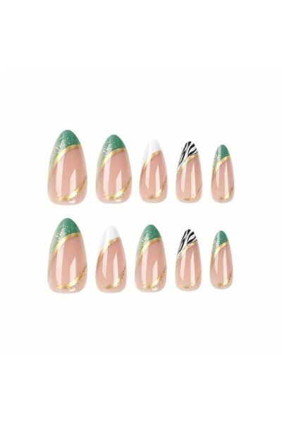 Vanilla Avenue Yeşil Zebra Desenli Kendinden Yapışkanlı Takma Tırnak 24 Adet