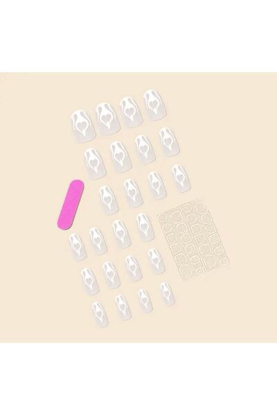 Vanilla Avenue Kalp Alevli Badem Kesim Kendinden Yapışkanlı Takma Tırnak 24 Adet Pembe