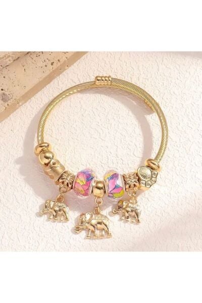 Vanilla Avenue Pembe Taşlı Fil Detaylı Charm Kadın Bileklik