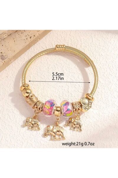 Vanilla Avenue Pembe Taşlı Fil Detaylı Charm Kadın Bileklik