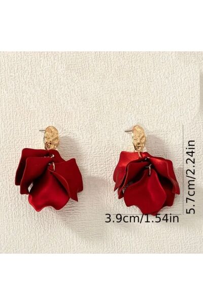 Vanilla Avenue Kırmızı Zarif Yaprak Desenli Sallantılı Günlük Kadın Küpe