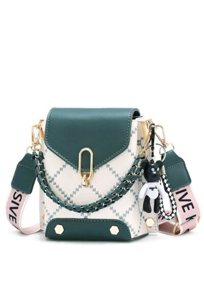 Moon Home Collection Koyu Yeşil Askılı Yazı Detaylı Çapraz Kadın Çanta