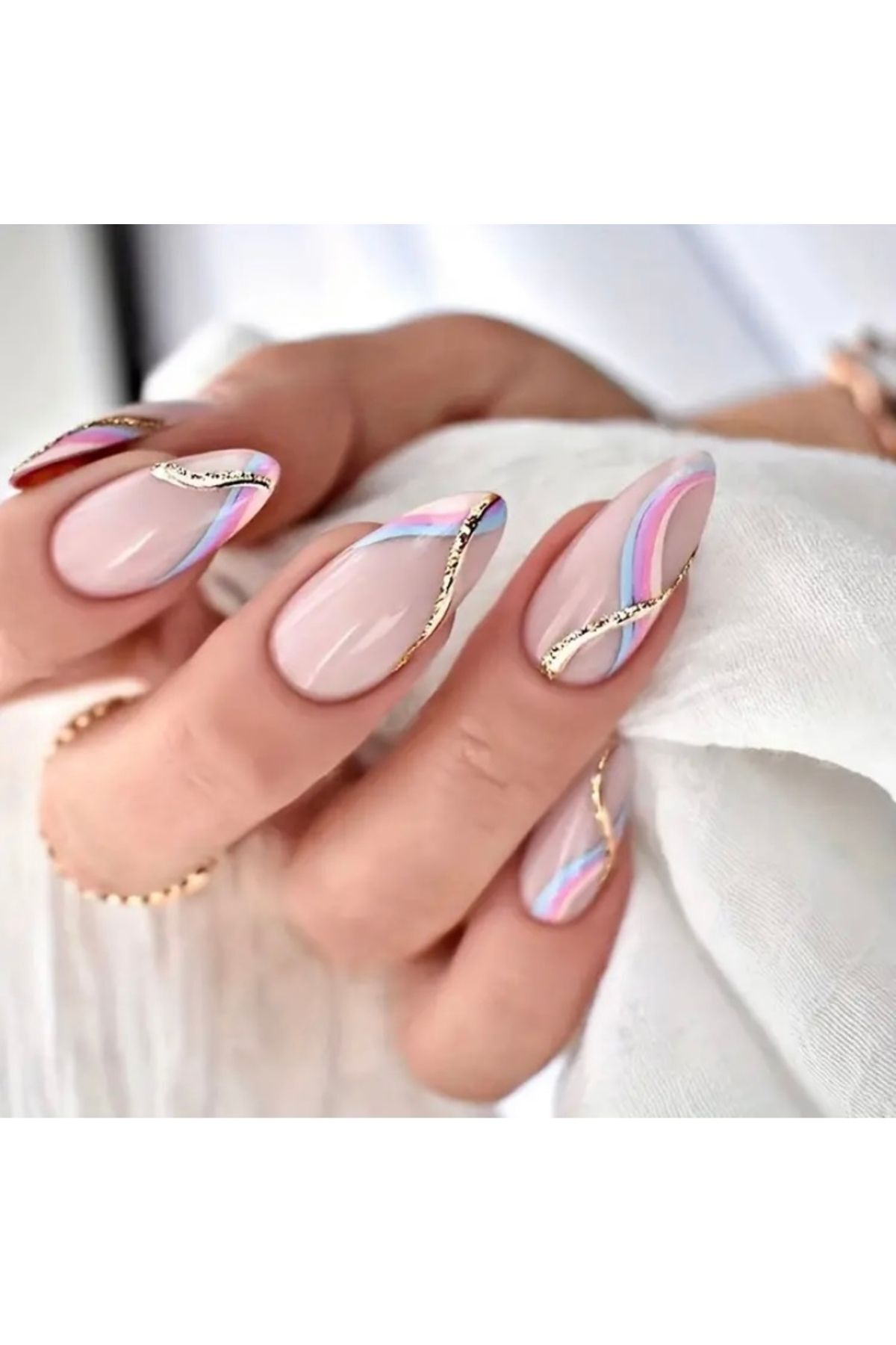 Vanilla Avenue Pudra Işıltılı Şeritli Kendinden Yapışkanlı Takma Tırnak 24 Adet