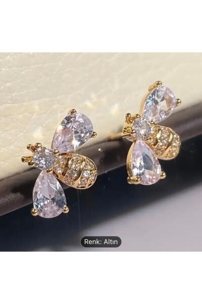 Moon Home Collection Şık Vintage Esintili Altın Sarısı Parlak Taş Detaylı Kadın Küpe Sarı Tek Ebat  Kadın / Kız