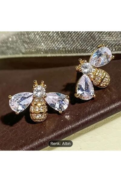 Moon Home Collection Şık Vintage Esintili Altın Sarısı Parlak Taş Detaylı Kadın Küpe Sarı Tek Ebat  Kadın / Kız