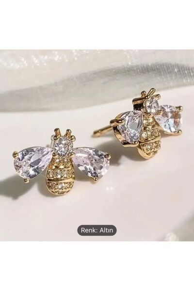 Moon Home Collection Şık Vintage Esintili Altın Sarısı Parlak Taş Detaylı Kadın Küpe Sarı Tek Ebat  Kadın / Kız