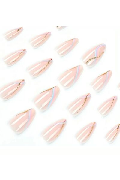 Vanilla Avenue Pudra Işıltılı Şeritli Kendinden Yapışkanlı Takma Tırnak 24 Adet