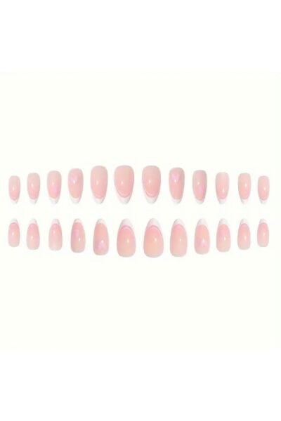 Vanilla Avenue Pembe Kalp Desenli French Kendinden Yapışkanlı Takma Tırnak Seti 24 Adet