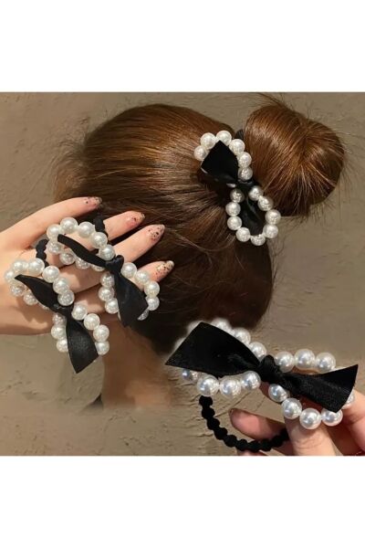 Vanilla Avenue 1 Adet Siyah Fiyonk Detaylı Incili Zarif Kadın Saç Aksesuarı