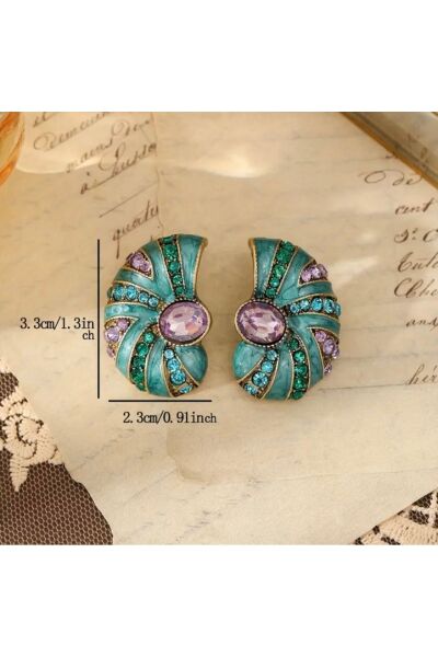 Vanilla Avenue Lüks Vintage Esintili Bohem Yeşilimsi Mor Taşlı Kadın Küpe