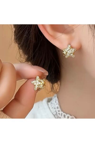 Vanilla Avenue Yıldız Şekilli Taşlı Parlak Günlük Kadın Küpe Sarı Tek Ebat  Kadın / Kız