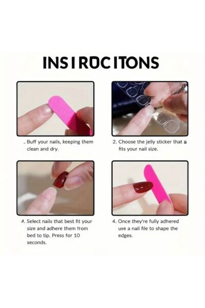 Vanilla Avenue Pembe Beyaz Ay Işığı Kalp Desenli Kendinden Yapışkanlı Takma Tırnak 24 Adet