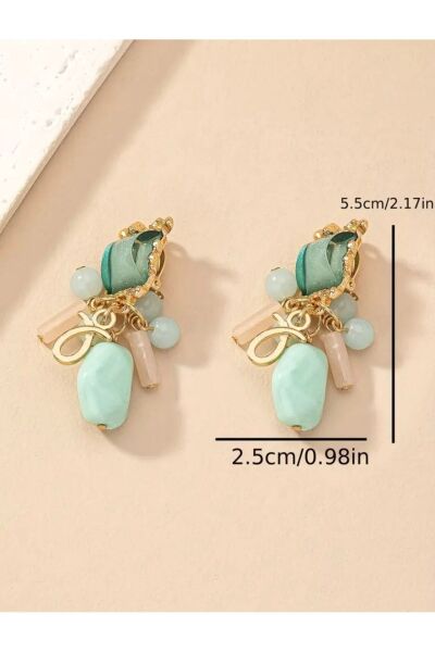 Vanilla Avenue Yeşil Vintage Şık Boncuklu Reçine Sallantılı Uzun Özel Gün Kadın Küpe