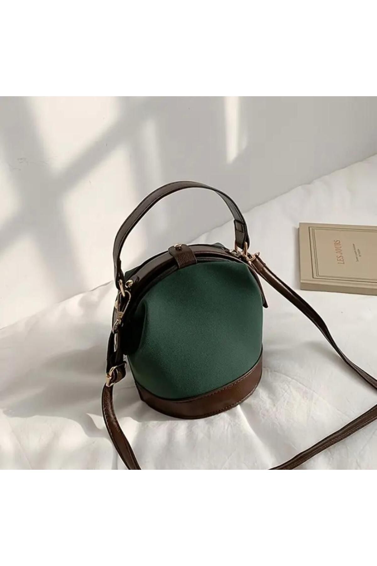 Vanilla Avenue Koyu Yeşil Deri Detaylı Süet Görünümlü Mini Günlük Kadın Çanta