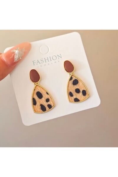 Moon Home Collection Şık Vintage Esintili Kahverengi Leopar Sallantılı Kadın Küpe Kahverengi Tek Ebat  Kadın / Kız